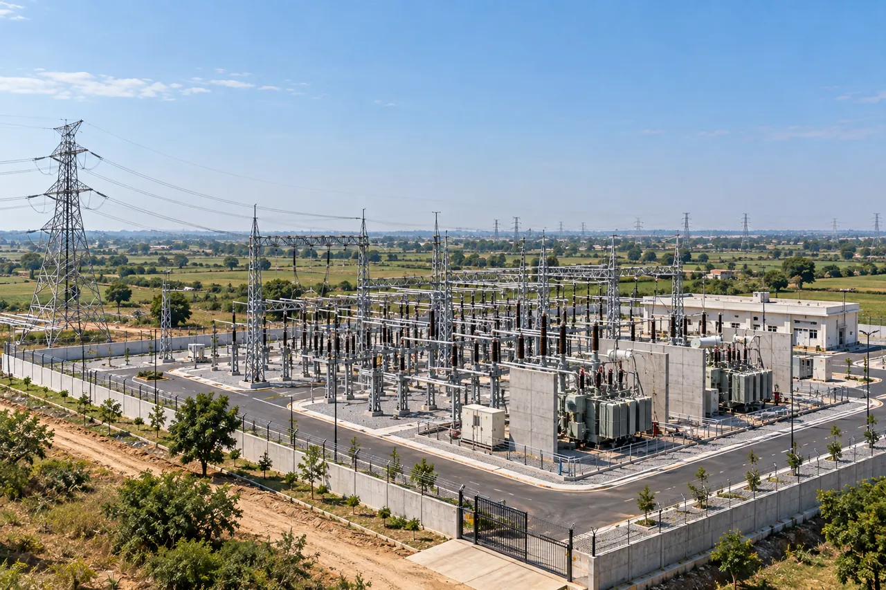 High-voltage substation with its incoming transmission line