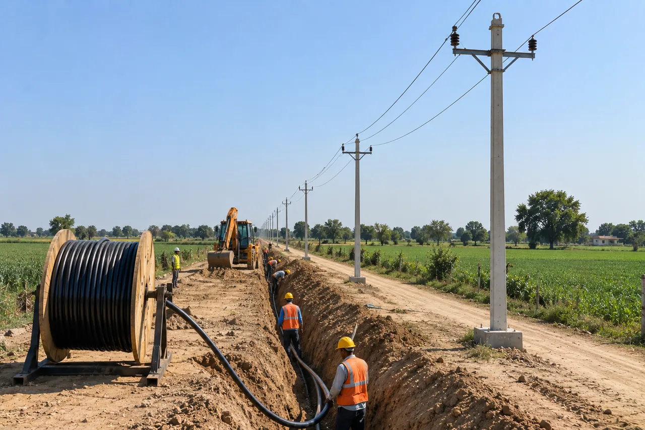 Cable laying and line works on site